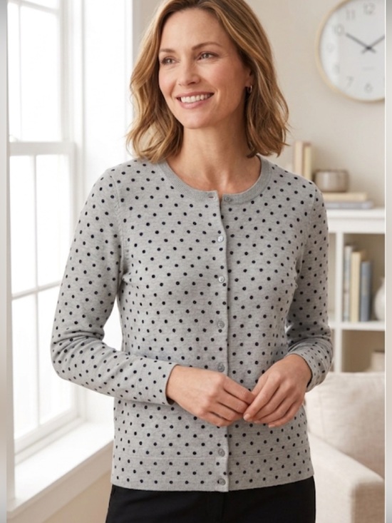 Talbots Sweaters - Talbots Merino Wool Polka Dot Cardigan Sweater Gray XLP Buttons Teacher
V